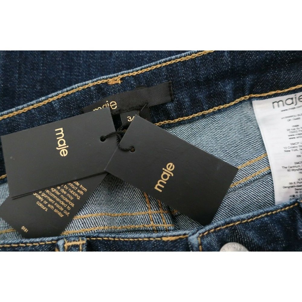 Maje NWT Jeans Dark Wash Blue 5 Pocket Logo Pants 36 4 - Picture 5 of 5